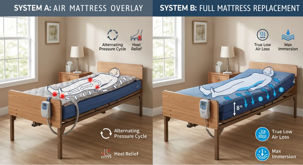 Comparison between low air loss mattress overlay and full mattressreplacement system on home hospital bed