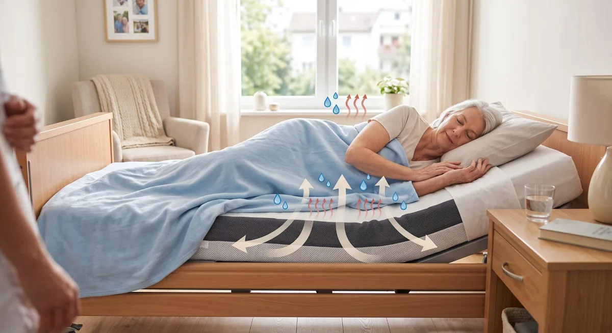 Low air loss mattress system managing skin microclimate heat and moisture dissipation